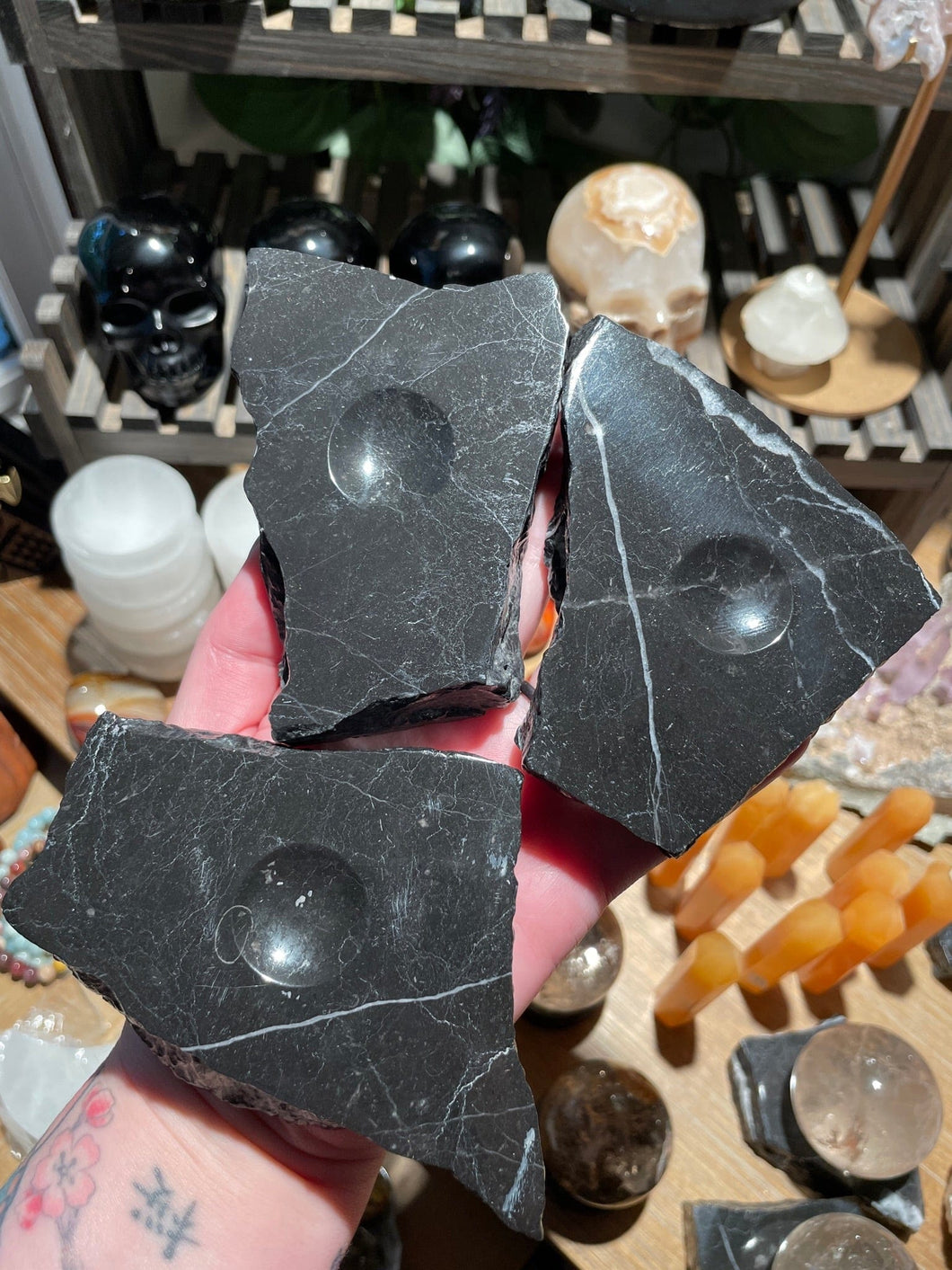 The Consecrated Crystal Crystals, Stones, Minerals Rough Edge Black Marble Sphere Holders